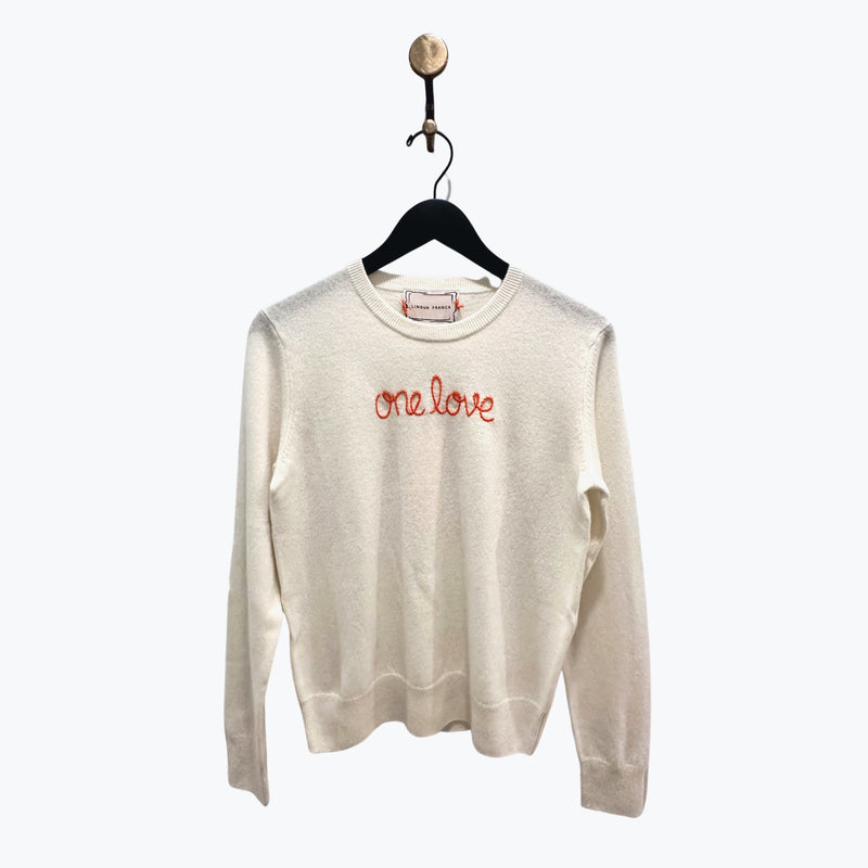 One Love Hand-Stitched Cashmere Crewneck  Lingua Franca   