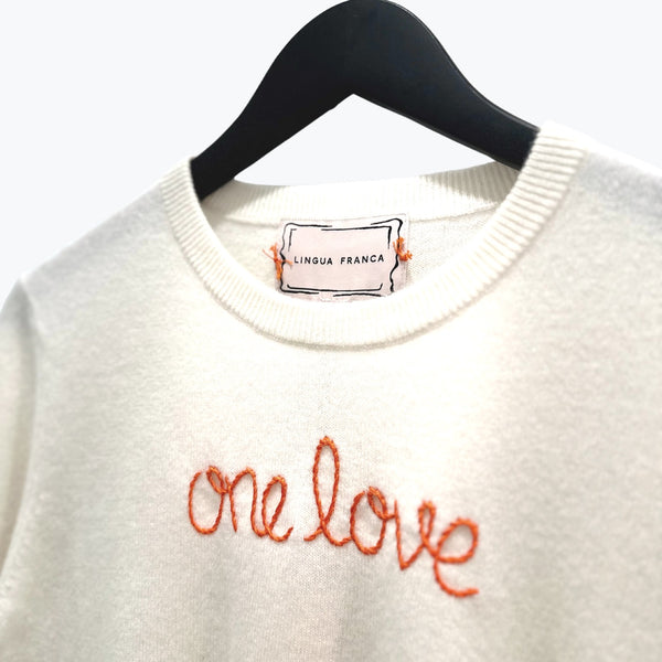 One Love Hand-Stitched Cashmere Crewneck  Lingua Franca   