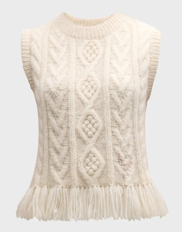 Mavis Fringe Knit Vest  Lingua Franca   