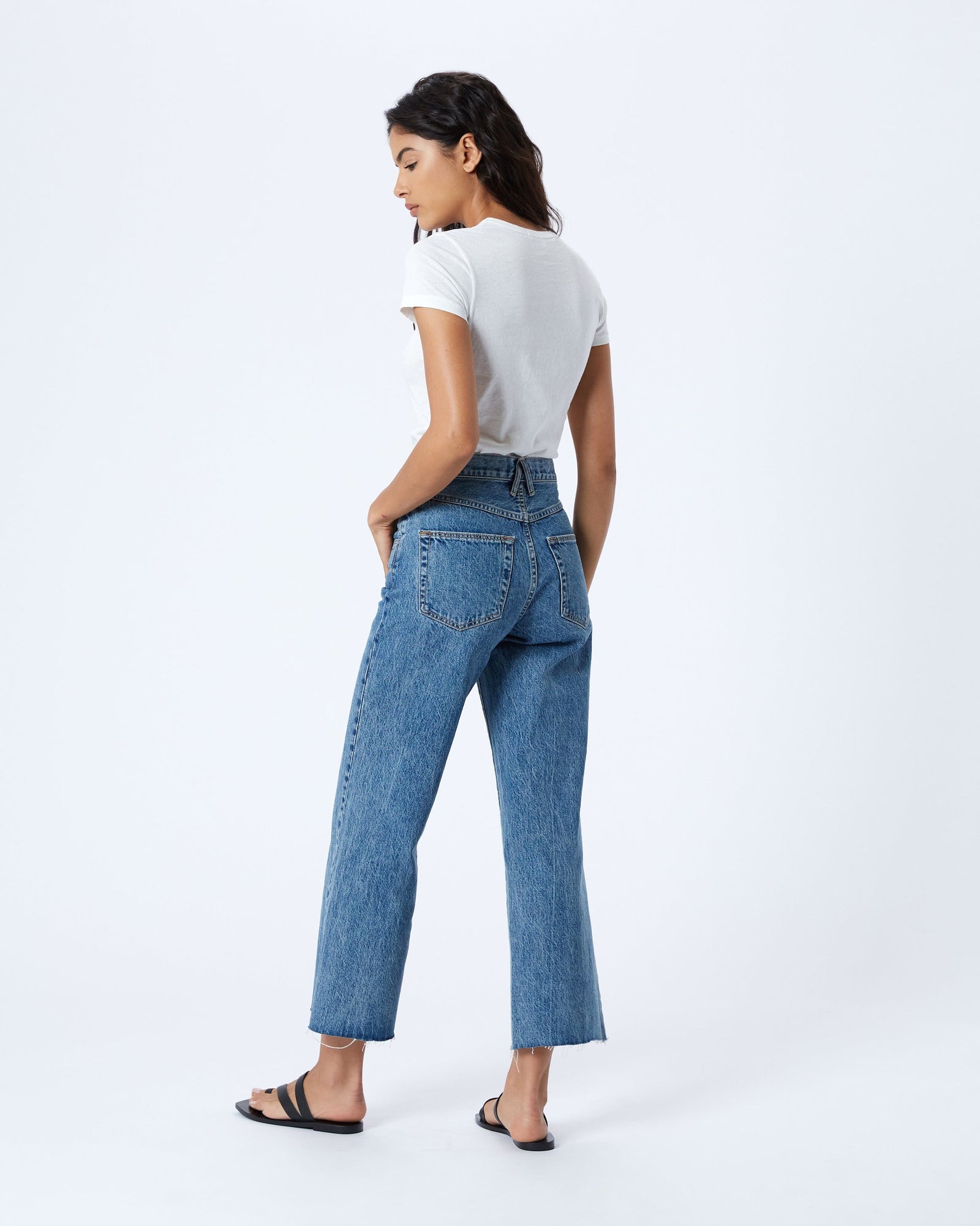 【WOOHWA】GRACE DENIM PT Grey Washed Wide Leg Jeans CO323 - Korean Women's Fashion
