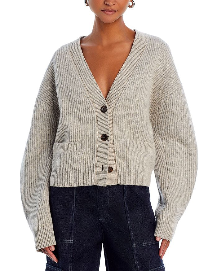 Plaited Cropped V Neck Cardigan  RE/DONE   