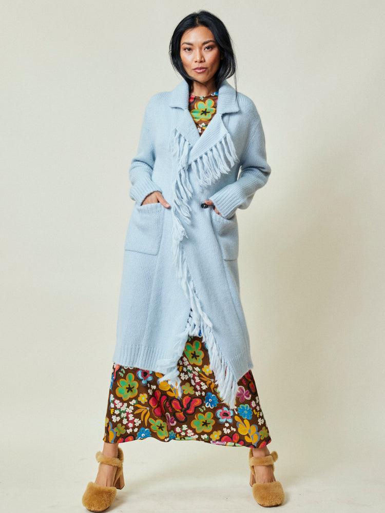 Mavis Fringe Knit Coat  Lingua Franca   