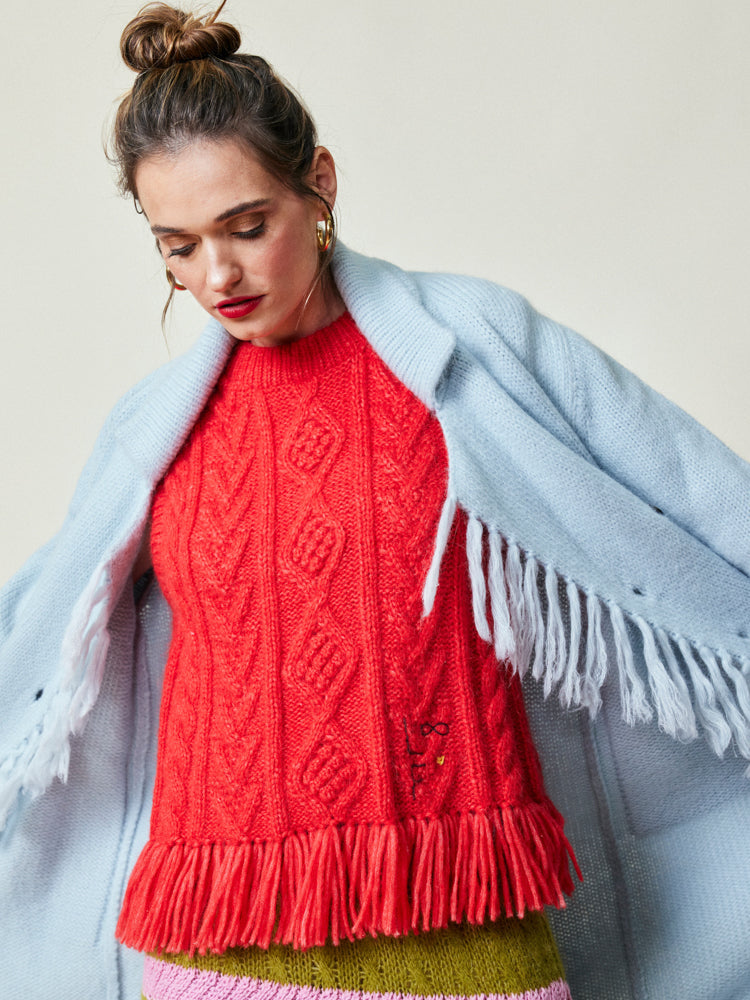Mavis Fringe Knit Coat  Lingua Franca   