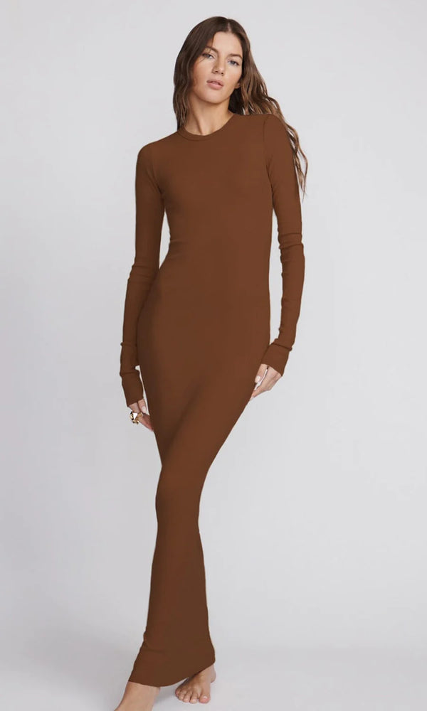 Long Sleeve Crewneck Dress Maxi  Éterne   