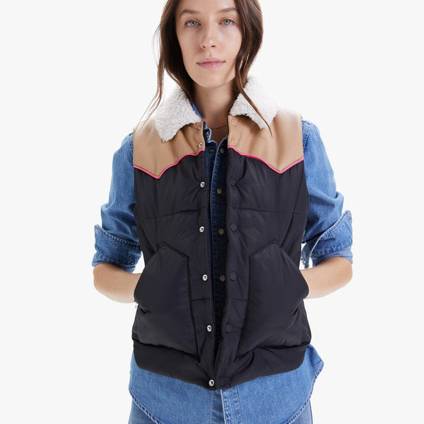 Denim puffer vest online