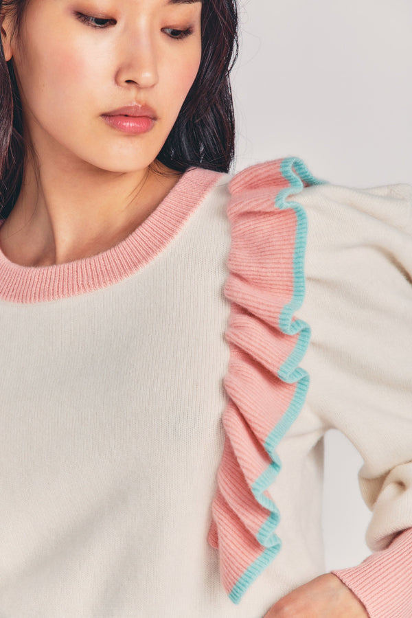 Greece Ruffle Cashmere-Wool Sweater Apparel & Accessories LoveShackFancy   