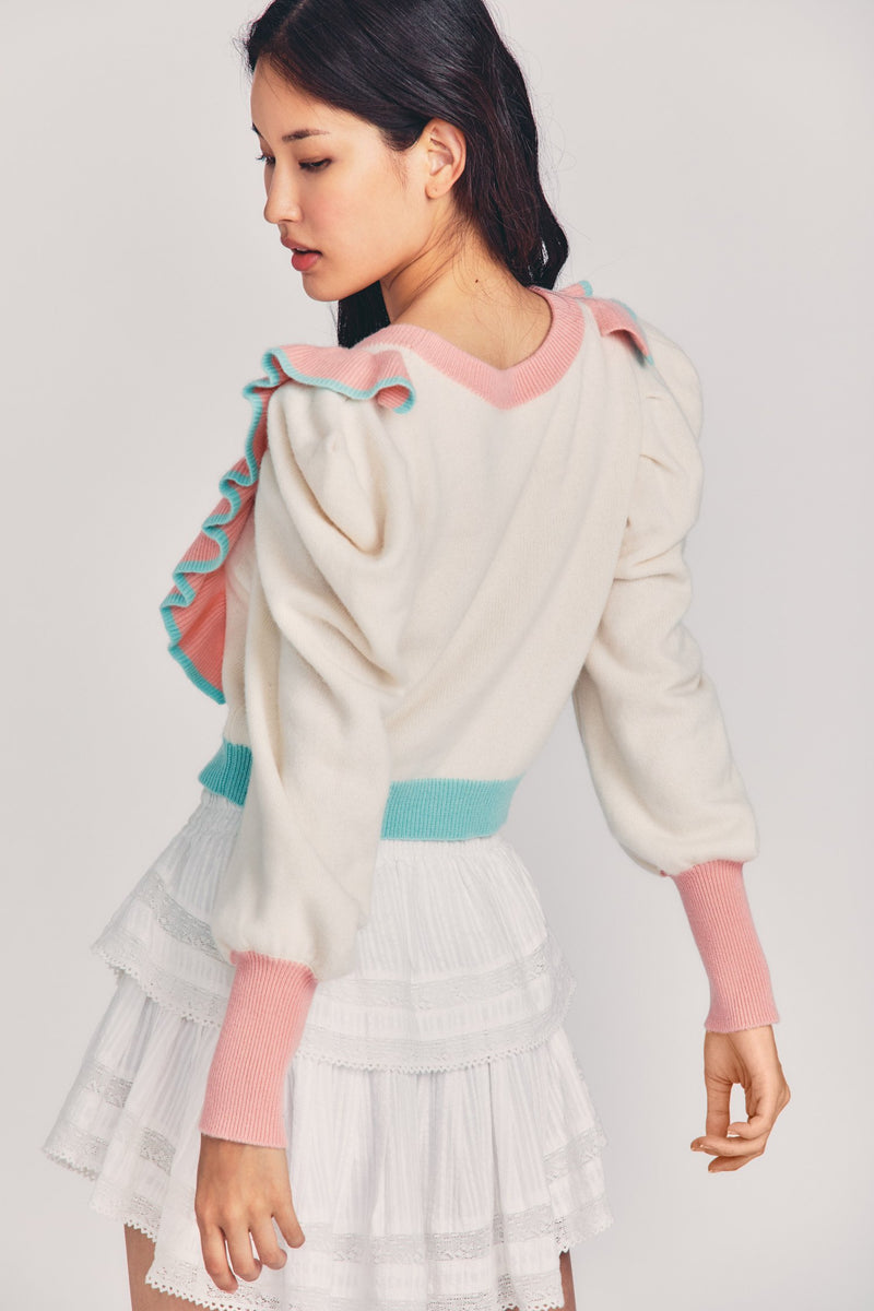 Greece Ruffle Cashmere-Wool Sweater Apparel & Accessories LoveShackFancy   