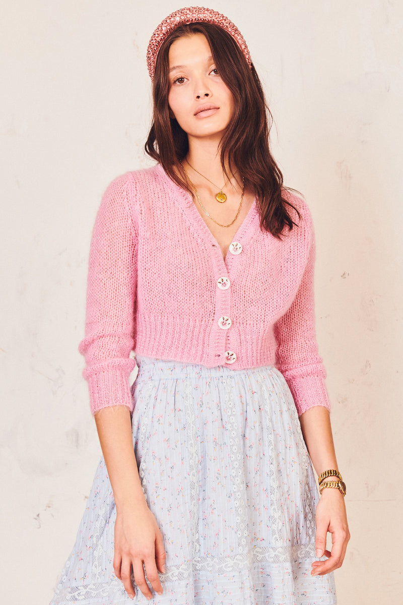 Folley Cardigan Apparel LoveShackFancy Extra Small Pink Flamingo 