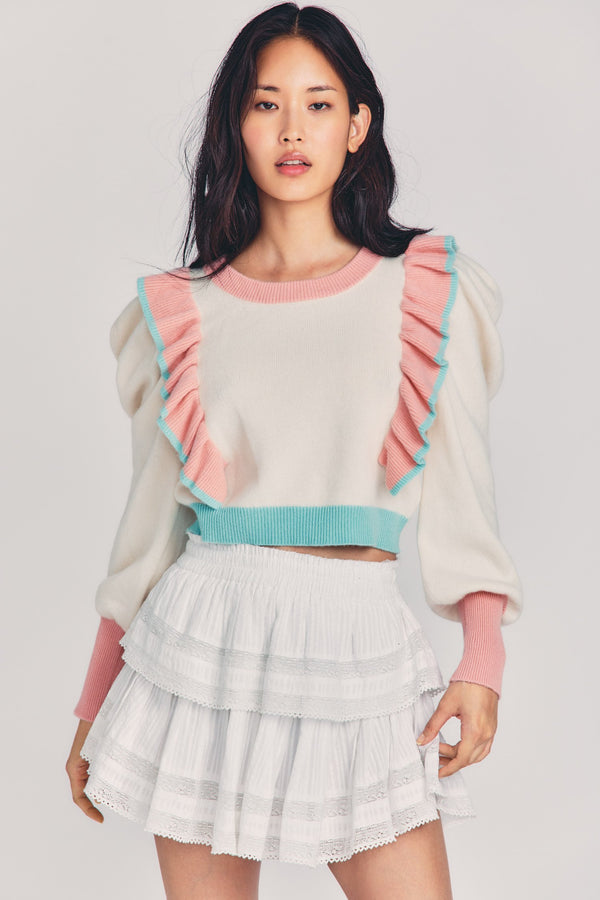 Greece Ruffle Cashmere-Wool Sweater Apparel & Accessories LoveShackFancy   