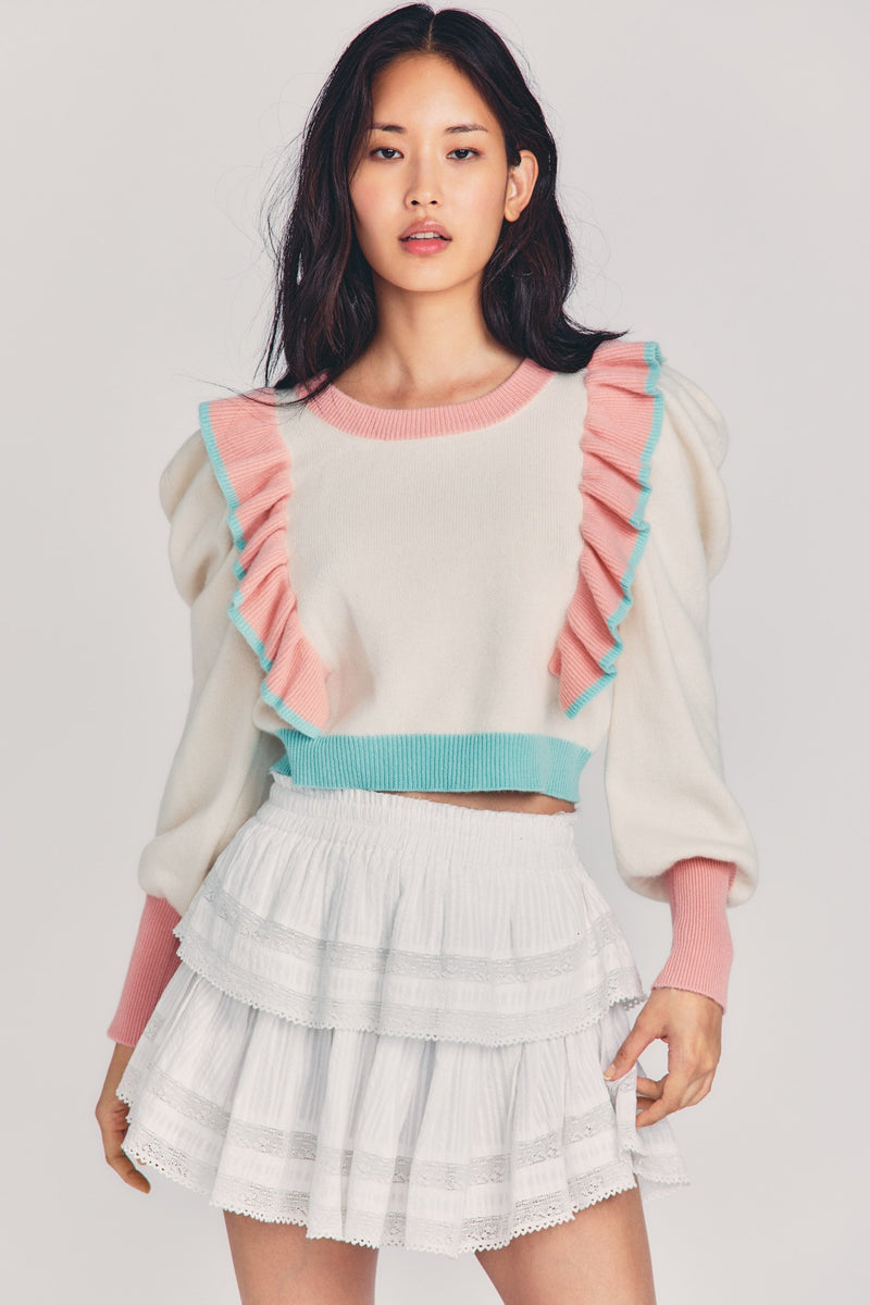 Greece Ruffle Cashmere-Wool Sweater Apparel & Accessories LoveShackFancy   