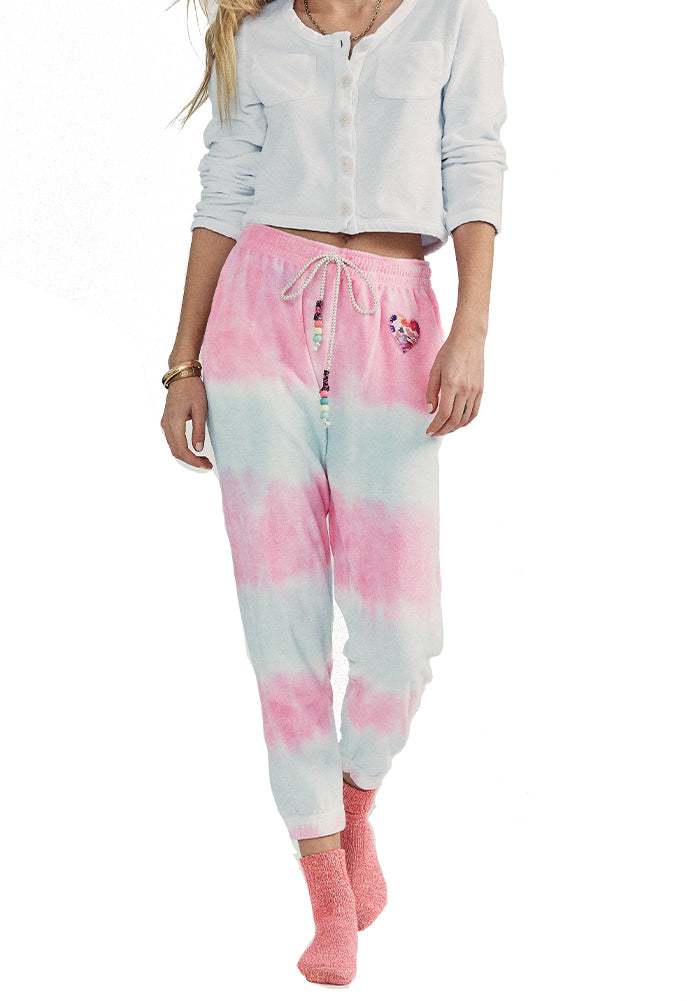 Santinella Beaded Tie-Dyed Cotton Terry Pants Apparel LoveShackFancy   