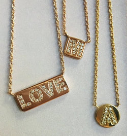 Diamond "Love" Plaque Necklace Jewelry Liven   