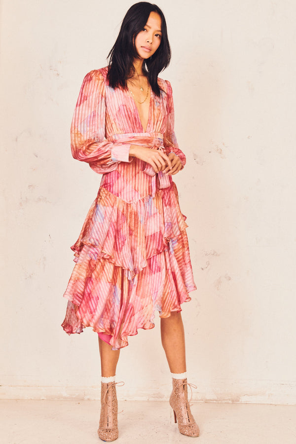 Meridian Silk Dress Apparel LoveShackFancy 0 Rainbow Cloud 