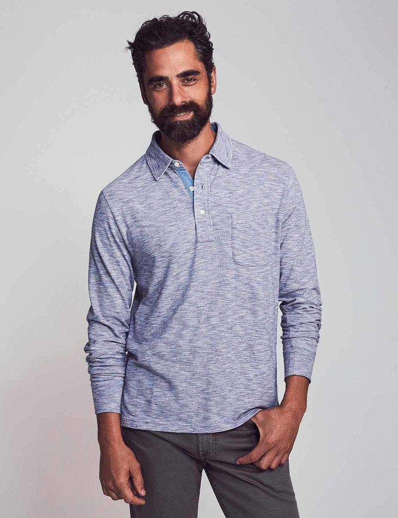 Long Sleeve Indigo Polo Apparel Faherty   
