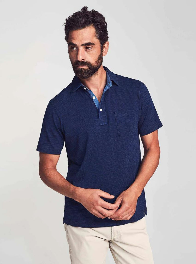 Short-Sleeve Indigo Polo Apparel Faherty   