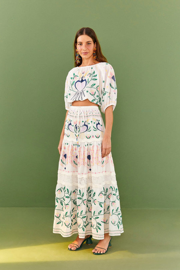 Summer Garden Embroidered Maxi Skirt  Farm Rio   