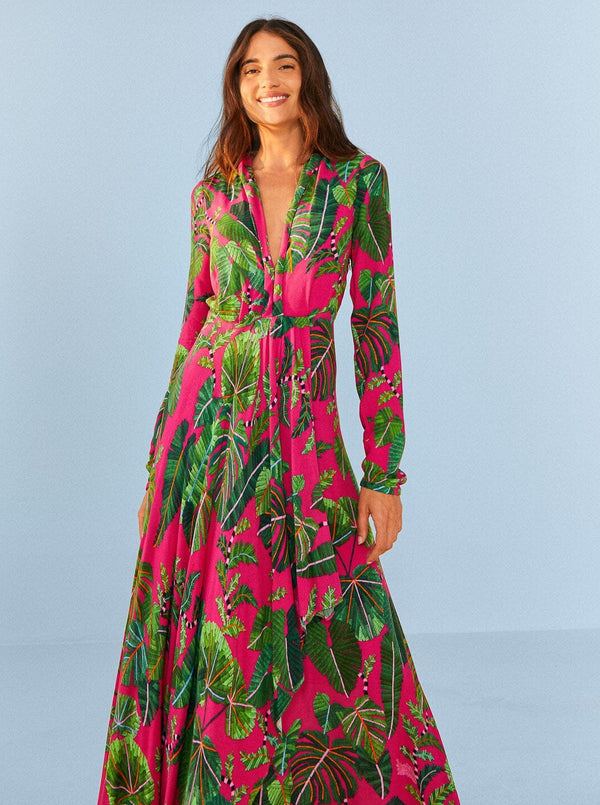 Pink Leaves Maxi Dress  Farm Rio   