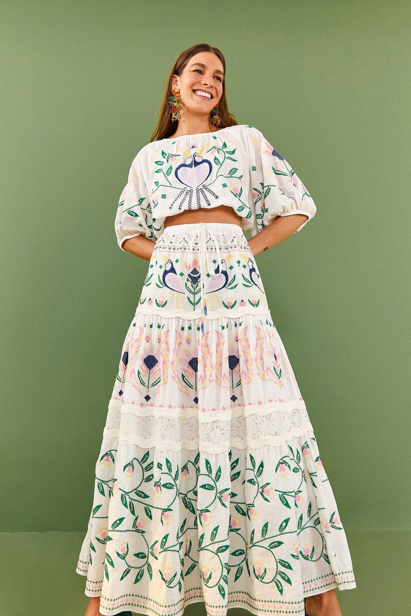 Summer Garden Embroidered Maxi Skirt  Farm Rio   