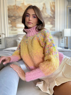 Tie Dye Dou Dou Puffy Sweater Half Neck  Rose Carmine   