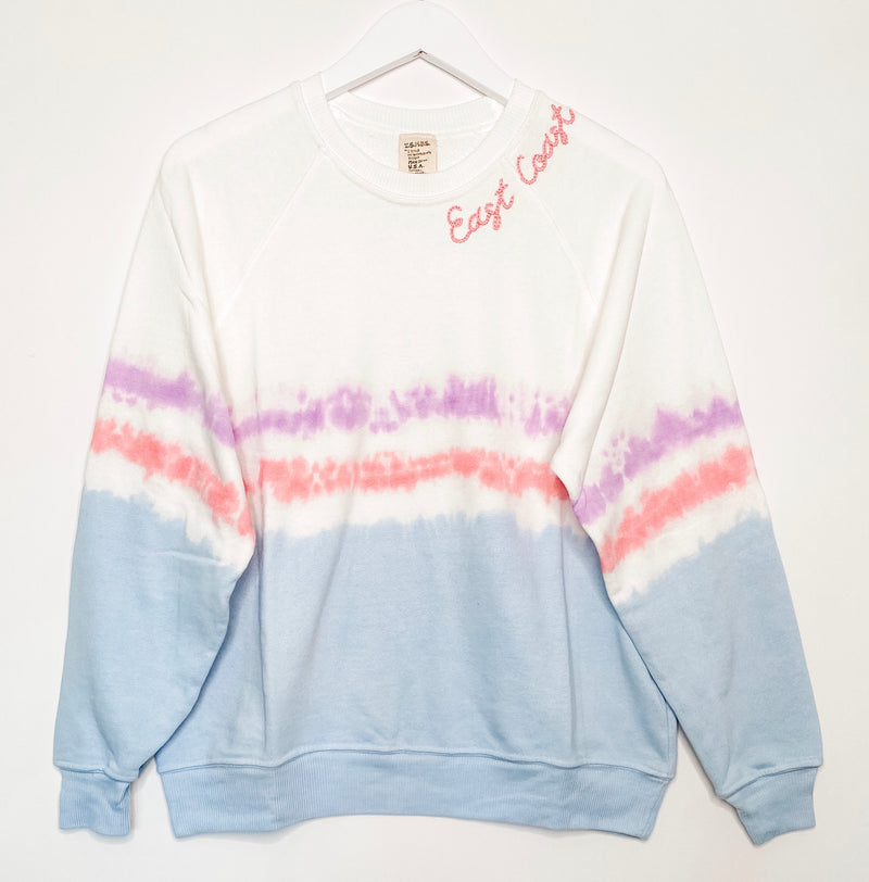 Coachella Tie Dyed East Coast Embroidered Sweatshirt Apparel I Stole My Boyfriends Shirt Extra Small/Small Cotton Candy 