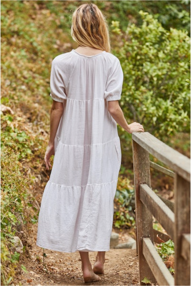 Provence Cotton Puff Sleeve Tier Midi Dress  9Seed   