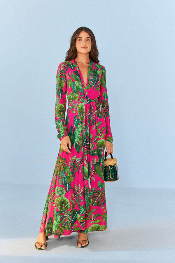 Pink Leaves Maxi Dress  Farm Rio   