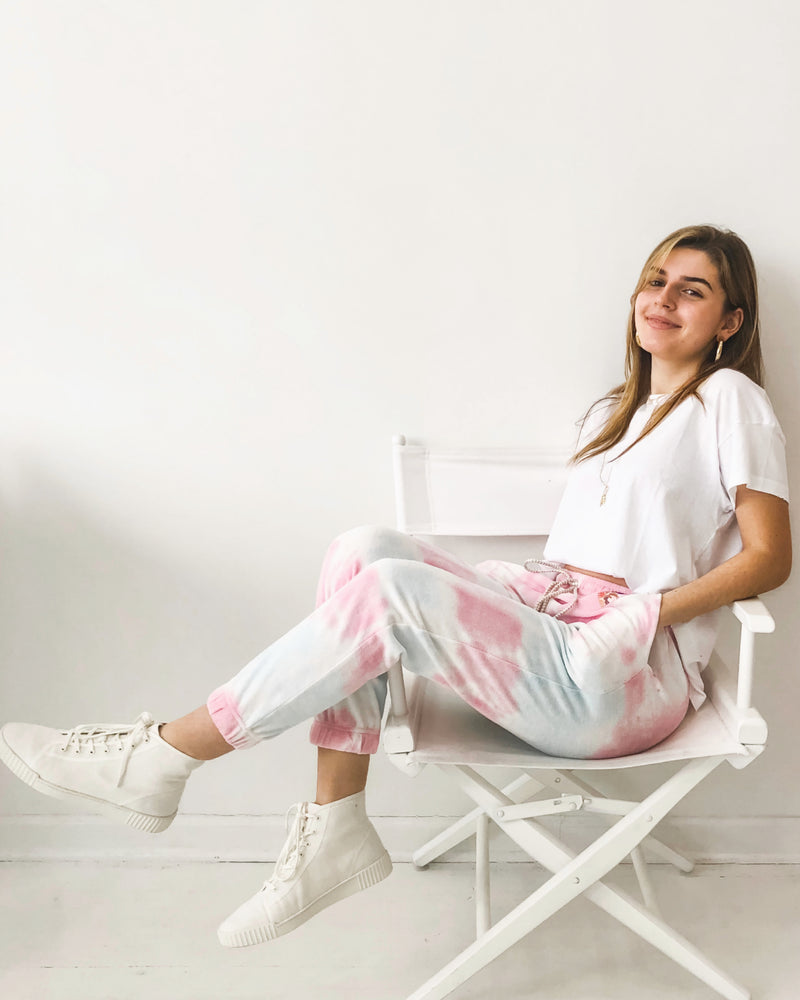 Santinella Beaded Tie-Dyed Cotton Terry Pants Apparel LoveShackFancy   