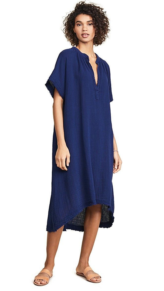 Tunisia Lightweight Cotton Gauze Short Sleeve Caftan Apparel 9Seed One Size Pacific 