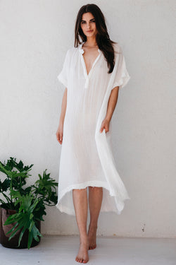 Tunisia Lightweight Cotton Gauze Short Sleeve Caftan Apparel 9Seed One Size White 